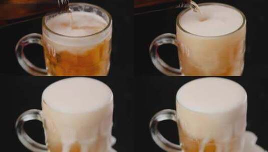 倒入啤酒杯里的啤酒泡沫高清在线视频素材下载