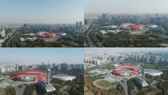 江苏南京奥林匹克中心航拍多镜头高清在线视频素材下载