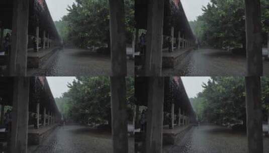 泉州开元寺走廊石柱屋檐小雨天雨景雨水高清在线视频素材下载