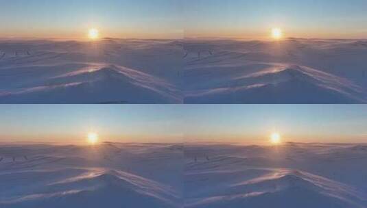 航拍呼伦贝尔草原雪景日落高清在线视频素材下载