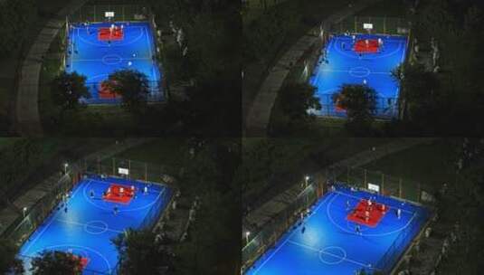夜晚篮球场打篮球高清在线视频素材下载