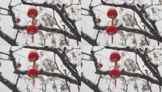 雪景红灯笼慢镜头高清在线视频素材下载