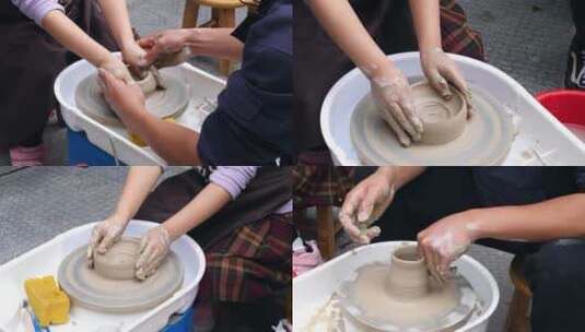陶器制作，孩子学习陶艺手工4k视频素材高清在线视频素材下载