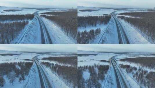 冬季高速公路冰雪路面上行驶的汽车高清在线视频素材下载
