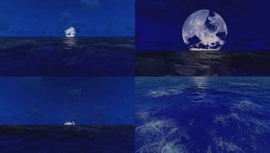一轮圆月从海上升起高清在线视频素材下载