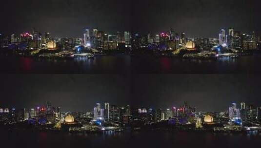 航拍杭州钱江新城市民广场城市阳台夜景高清在线视频素材下载