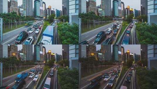 香港城市交通铜锣湾马路车流日转夜延时高清在线视频素材下载