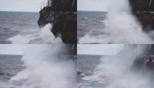 海浪撞击花岗岩海岸悬崖高清在线视频素材下载