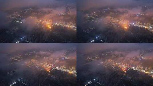 雨后的西安大唐不夜城夜景航拍高清在线视频素材下载