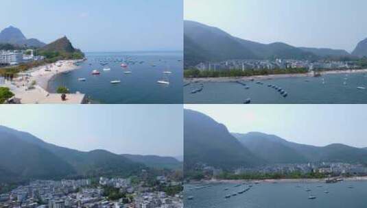 玉溪澄江禄充风景区海边泊船航拍高清在线视频素材下载