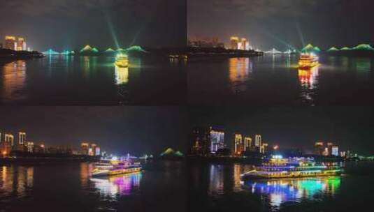 航拍宜昌长江夜景游船高清在线视频素材下载