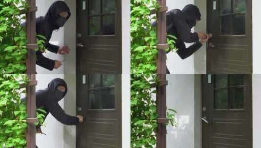 入室抢劫小偷撬开门锁进入屋内高清在线视频素材下载