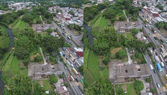 航拍一座传统住宅建筑高清在线视频素材下载