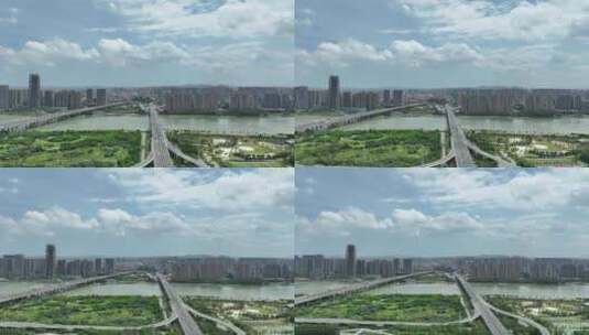 泉州刺桐大桥航拍城市交通晋江两岸经济发展高清在线视频素材下载