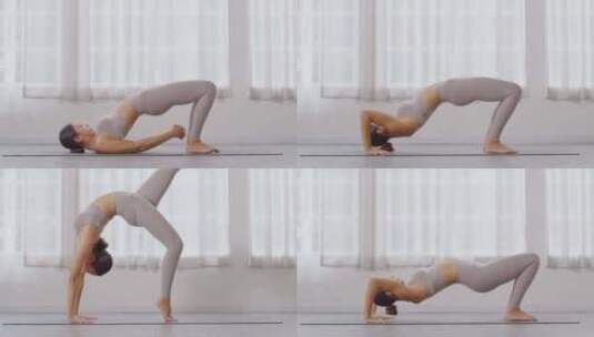 女人练习瑜伽半桥姿势高清在线视频素材下载