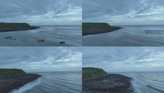 阴天小岛海岸线航拍大海风景海洋雨天风光高清在线视频素材下载