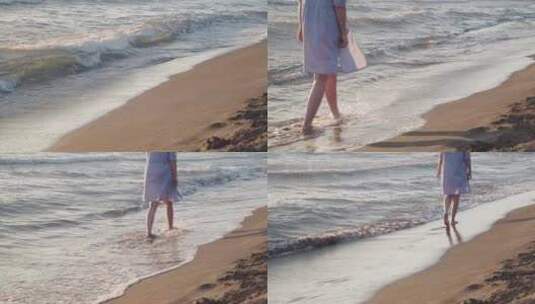 女人走在沙滩上高清在线视频素材下载