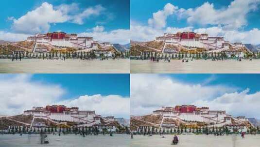 西藏布达拉宫蓝天白云延时高清在线视频素材下载