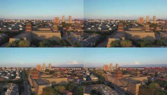航拍山西朔州老城的承恩门和瓮城高清在线视频素材下载