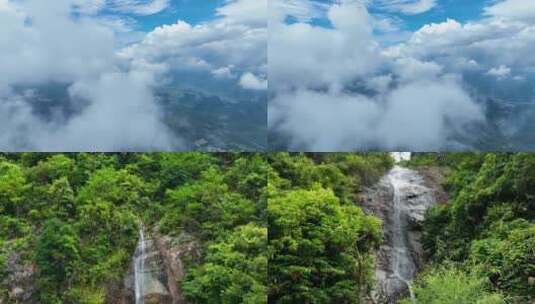 蓝天 水 大自然森林 瀑布  云海 山 雾气高清在线视频素材下载