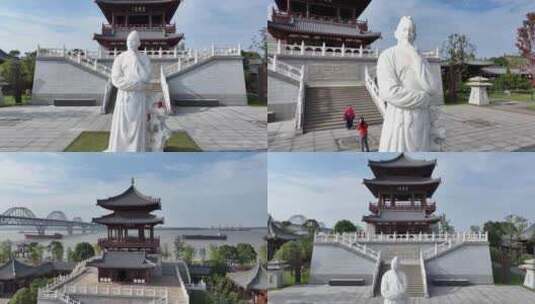 九江白居易雕像及琵琶亭视频合集高清在线视频素材下载