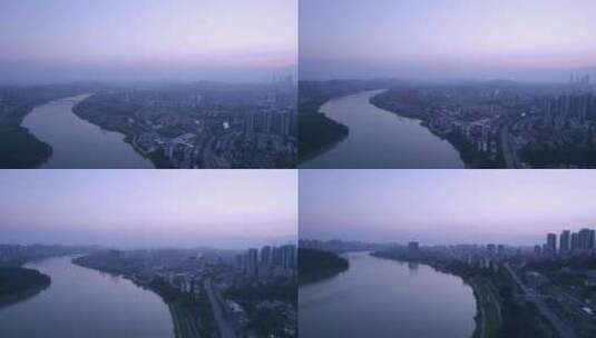 南宁仙葫城市景观与邕江夕阳落日航拍高清在线视频素材下载