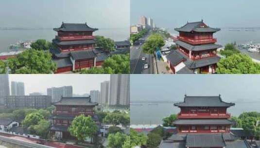 九江市浔阳楼航拍九江长江国家文化公园风景高清在线视频素材下载
