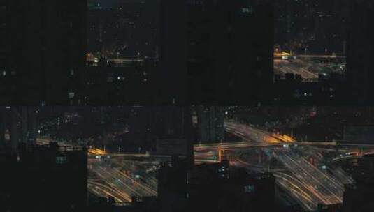 上海夜景黑金色调高级电影感车流高架航拍高清在线视频素材下载