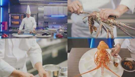 美食厨师炒菜厨房食材美食制作锅菜爆炒海鲜高清在线视频素材下载