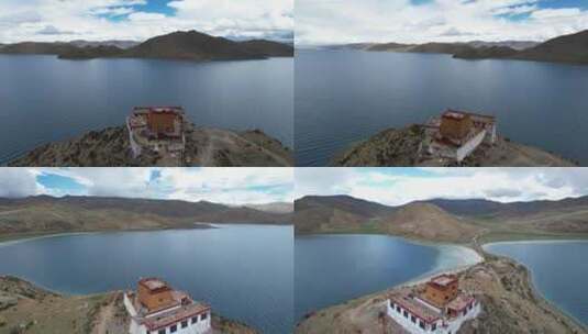 自驾西藏 最孤独的寺庙日托寺航拍 湖泊寺庙高清在线视频素材下载