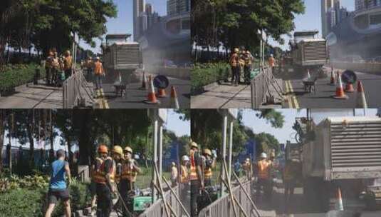 香港坚尼地城修马路工人高清在线视频素材下载