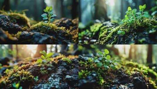 森林中绿色幼苗发芽万物复苏植物生长春季节高清在线视频素材下载