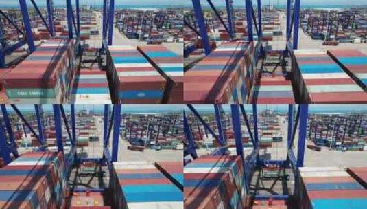 航拍海南儋州洋浦港集装箱码头高清在线视频素材下载