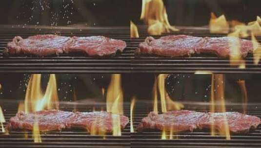 烤架上烹饪的红肉高清在线视频素材下载
