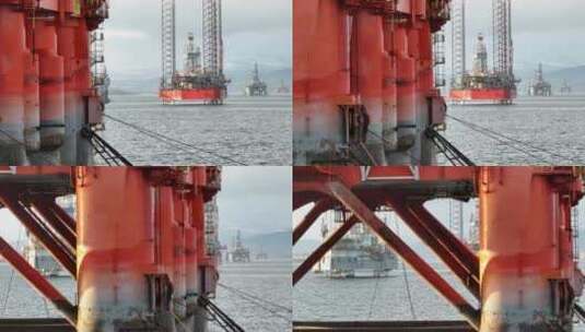航拍海上石油钻井平台高清在线视频素材下载