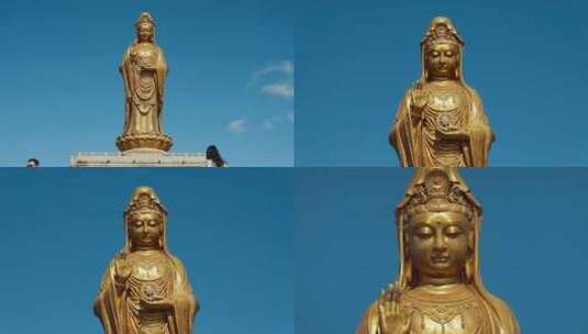 浙江旅游普陀山南海观音铜像特写高清在线视频素材下载