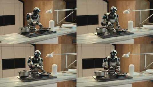 未来科技机器人厨房做菜-1高清在线视频素材下载