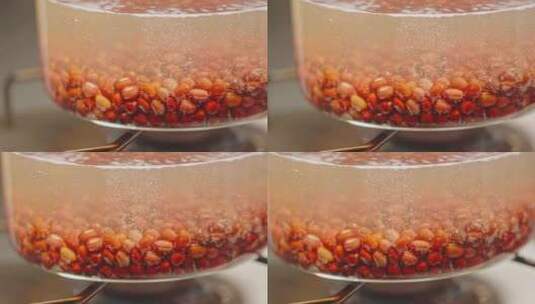厨房煮红豆赤豆红豆汤特写高清在线视频素材下载