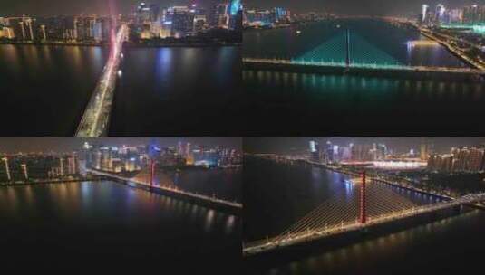 杭州钱塘江西兴大桥夜晚夜景航拍车流交通城高清在线视频素材下载