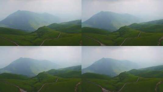 无人机飞过云雾缭绕的山脉航拍武功山云海高清在线视频素材下载