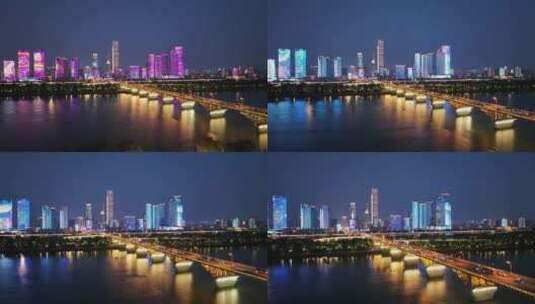 长沙城市一江两岸夜景灯光秀高清在线视频素材下载
