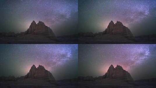 戈壁雅丹的银河星空延时高清在线视频素材下载