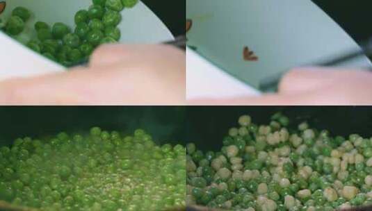 烹饪炒豌豆玉米粒4K视频素材高清在线视频素材下载