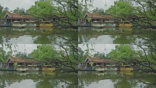 公园游船翠湖划船阴天儿童游玩3700高清在线视频素材下载