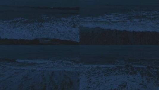 夜晚海边航拍夜晚沙滩海水拍打岸边晚上潮水高清在线视频素材下载