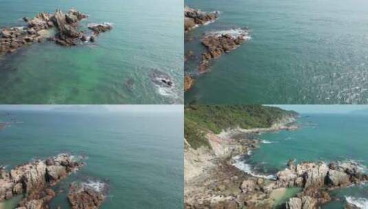 惠州海滩双月湾黑排角礁石沙滩海岸海滩航拍高清在线视频素材下载