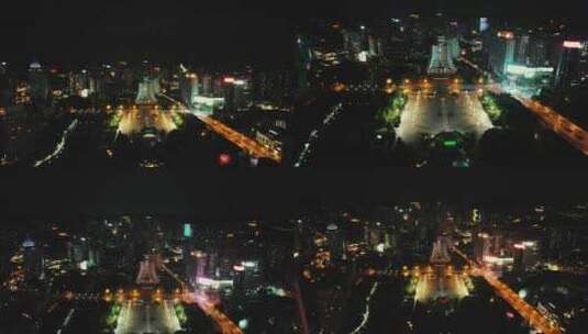 贵州贵阳筑城广场夜景灯光航拍高清在线视频素材下载