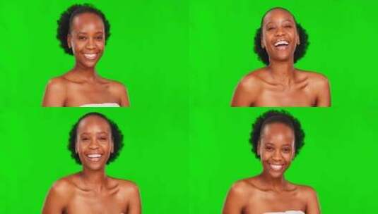 工作室里快乐和护肤面部的黑人女性的美丽、高清在线视频素材下载