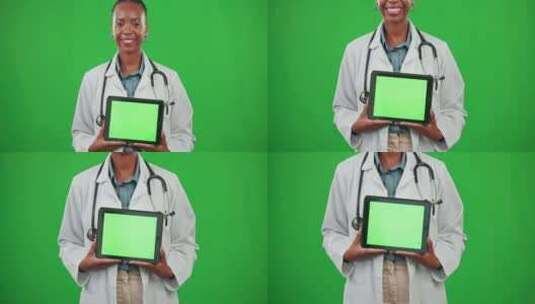 医生、绿屏模型或黑人女性与平板电脑进行营高清在线视频素材下载