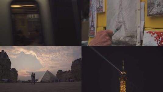 法国巴黎地标卢浮宫金字塔埃菲尔铁塔街景高清在线视频素材下载